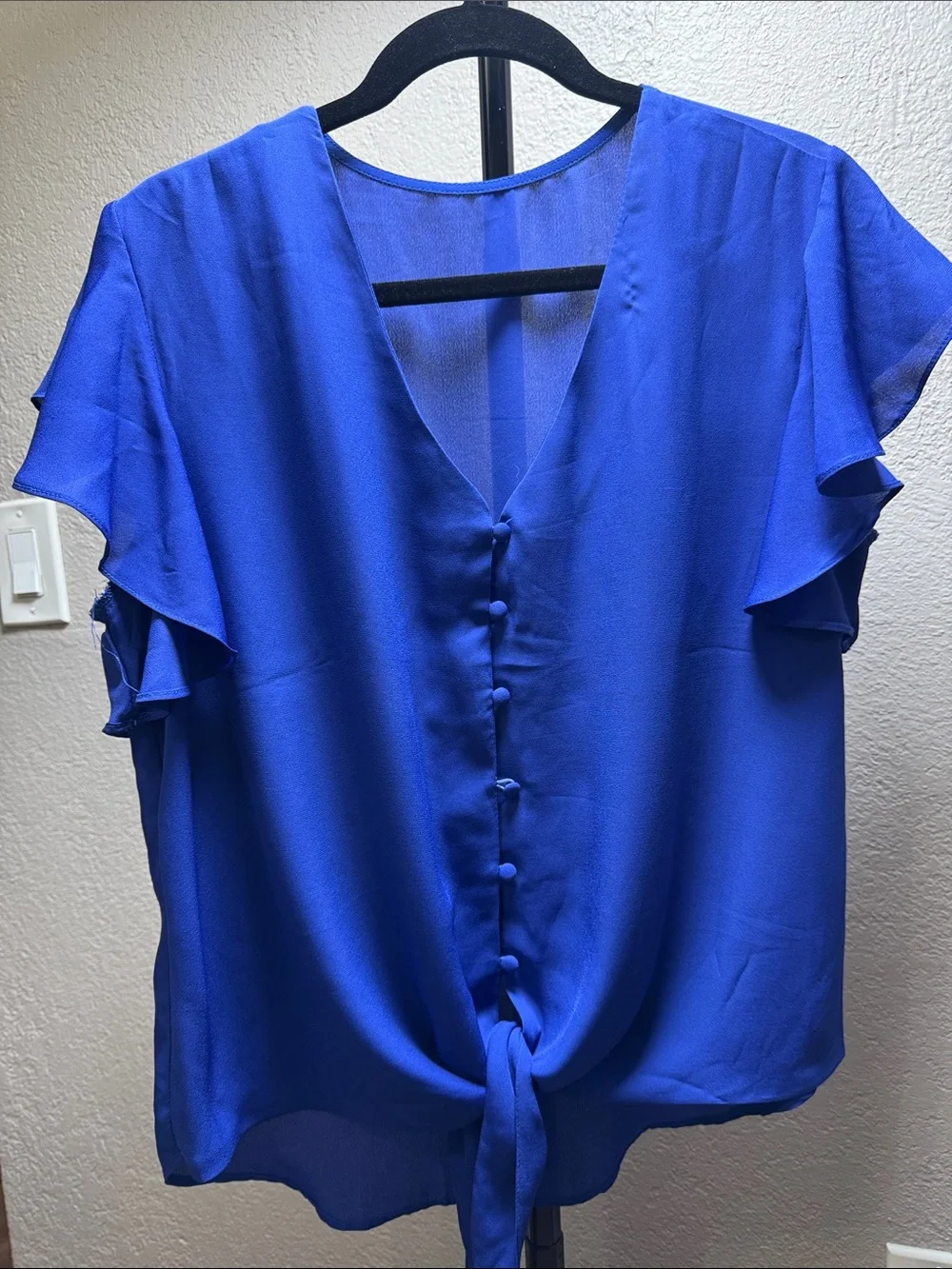 Women's Cobalt Button-Front Tie Blouse